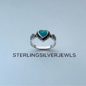 Sterling Silver Victorian Heart Synthetic Turquoise Ring, Love Silver Rings